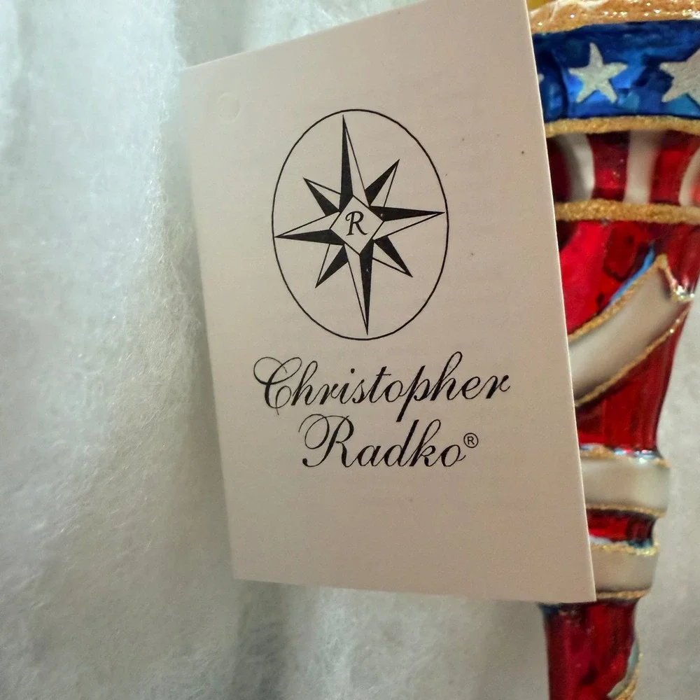 Christopher Radko Valiant and Brave Patriotic Torch Glass Ornament Doves Wings